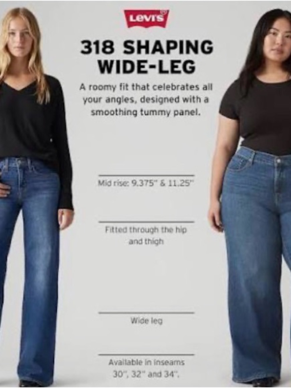 Levi's 318 Shaping Wide-Leg Jeans in Blue Denim